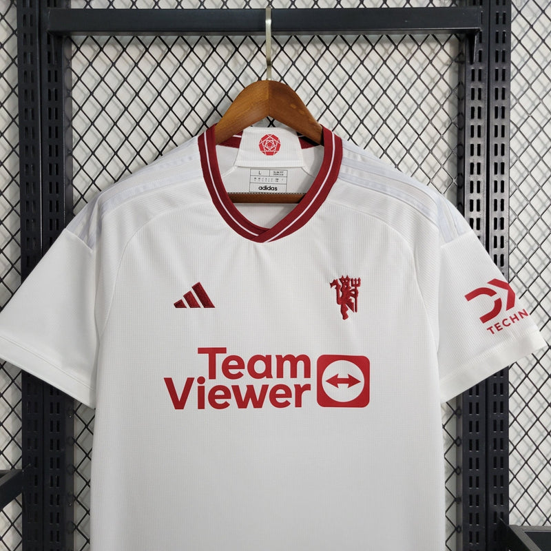 Camisa Manchester United II 23/24 Away Red Devil's - Adidas Torcedor Masculina - Branca