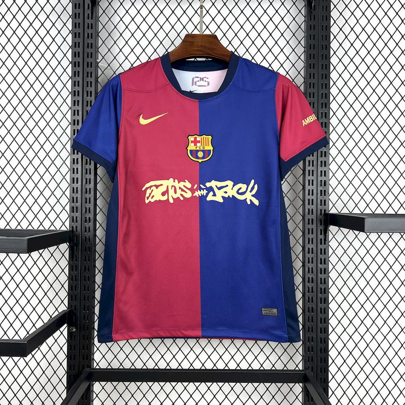 Camisa Barcelona Travis Scott Home 24/25 - Azul e Vermelha - Lançamento
